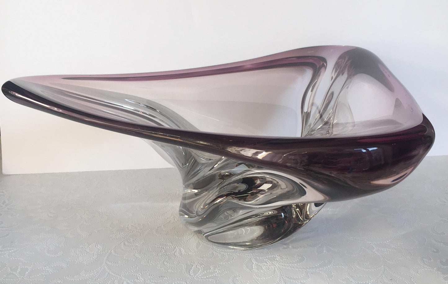 Val Saint Lambert Midcentury Art Glass Bowl Centerpiece — detail 2