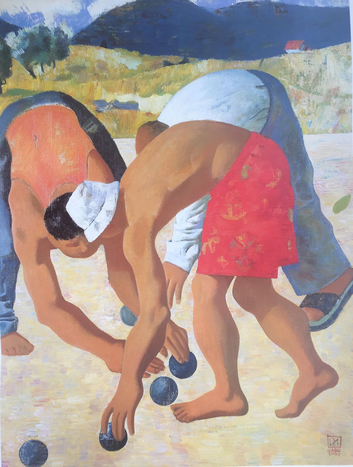 Original Poster by Gabo, Men Playing Petanque in Provence — detail 2
