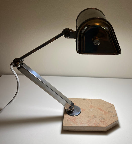 Vintage Chrome Articulated Desk Lamp with Stone Base — detail 2