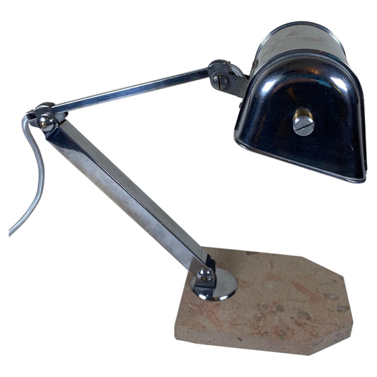 Vintage Chrome Articulated Desk Lamp with Stone Base