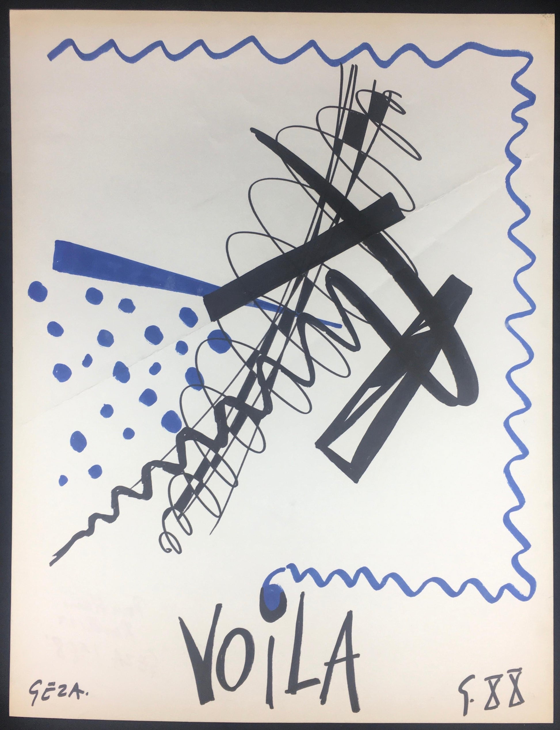 Collection of Three Modern Abstract Drawings Signed Geza, Manner of Franz Kline — detail 3