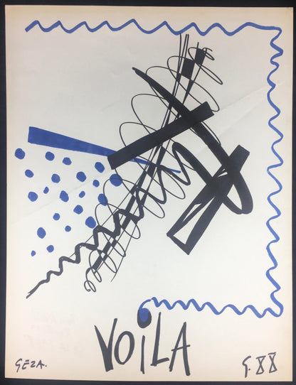 Collection of Three Modern Abstract Drawings Signed Geza, Manner of Franz Kline — detail 3