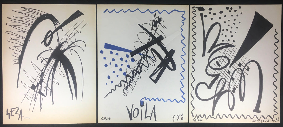 Collection of Three Modern Abstract Drawings Signed Geza, Manner of Franz Kline — detail 9