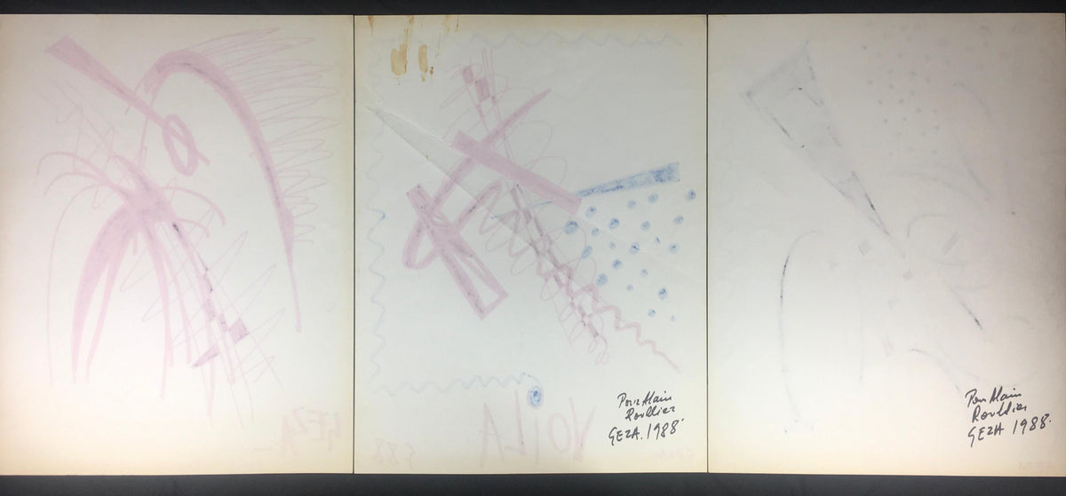 Collection of Three Modern Abstract Drawings Signed Geza, Manner of Franz Kline — detail 5