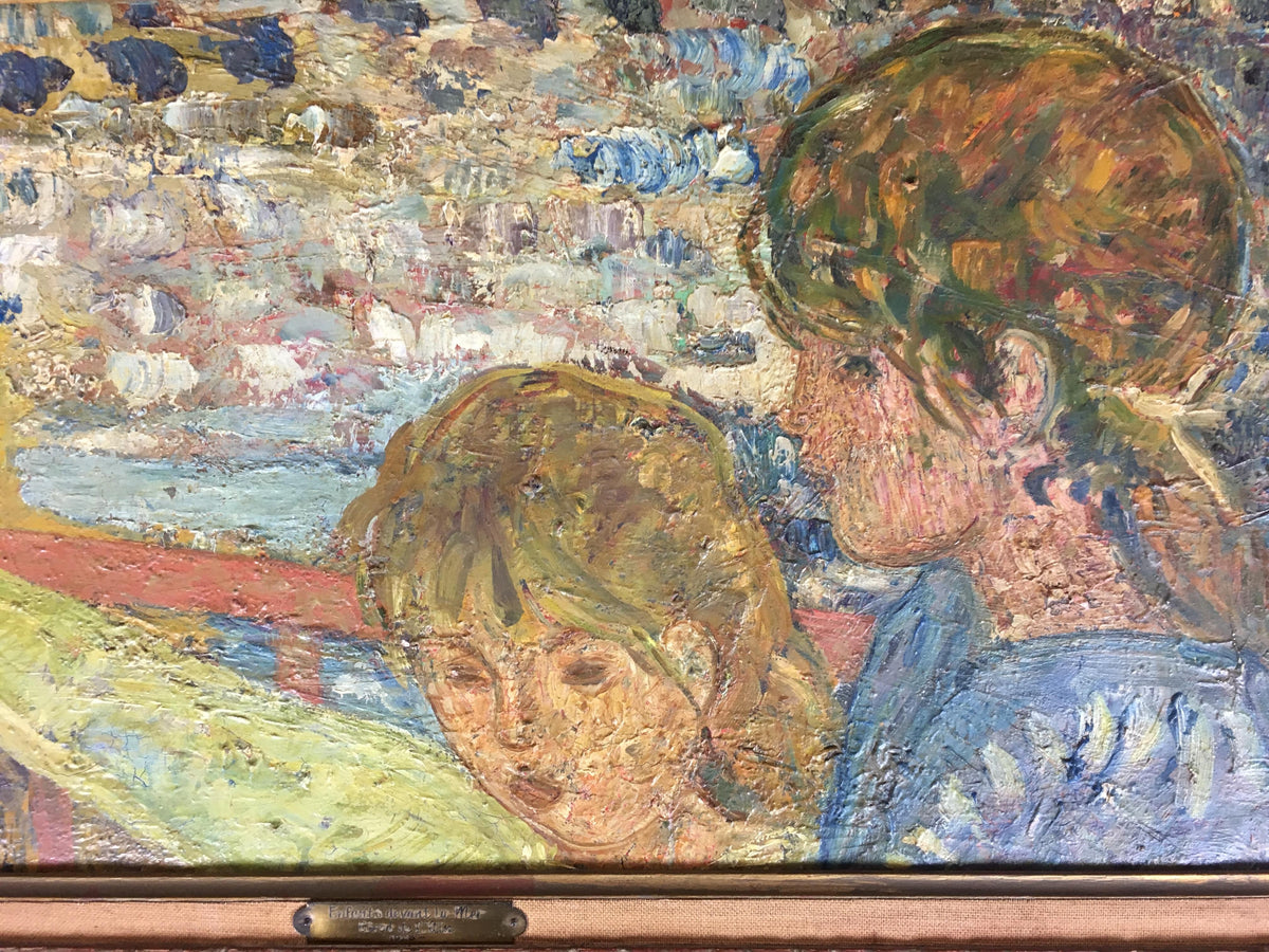 French Oil Painting "Children in Front of the Sea" by Helene Girod De L'Ain — detail 2