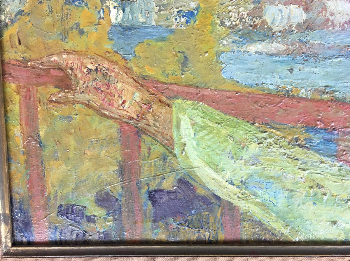 French Oil Painting "Children in Front of the Sea" by Helene Girod De L'Ain — detail 3