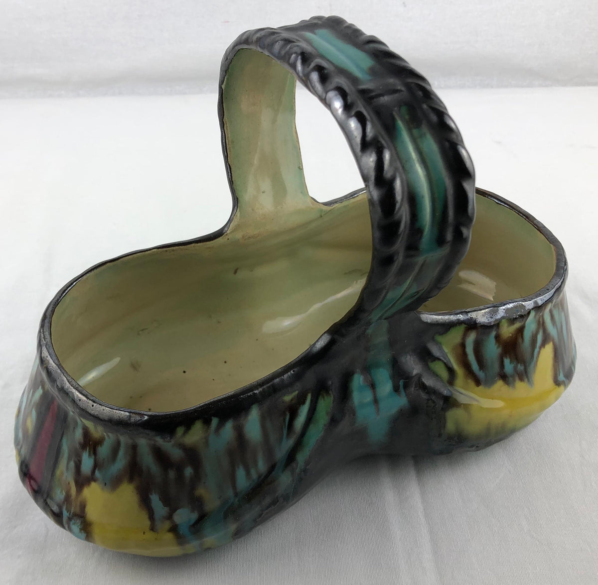 French Art Deco Handcrafted Ceramic Basket or Bowl by Henri Delcourt — detail 2