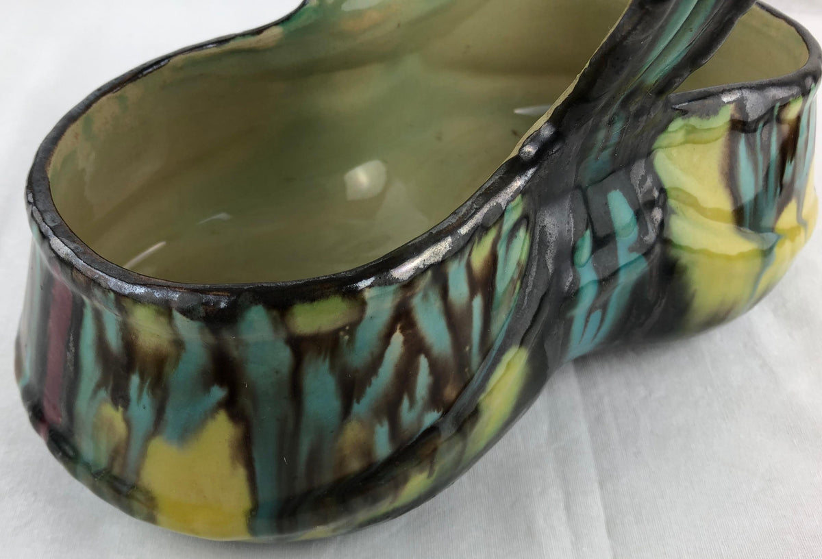 French Art Deco Handcrafted Ceramic Basket or Bowl by Henri Delcourt — detail 4