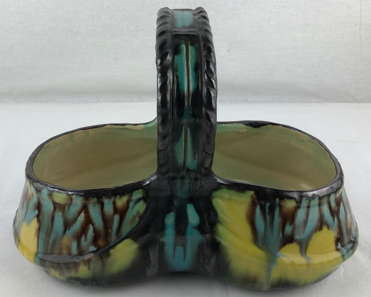 French Art Deco Handcrafted Ceramic Basket or Bowl by Henri Delcourt — detail 7