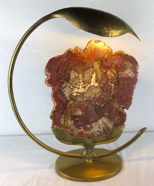 Sculptural Brass and Agate Table Lamp by Henri Fernandez, France, 1970s