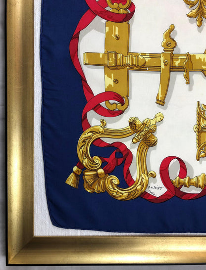 Elegant Vintage Hermes Scarf, Navy Red & Gold by Caty de Savigny — detail 3
