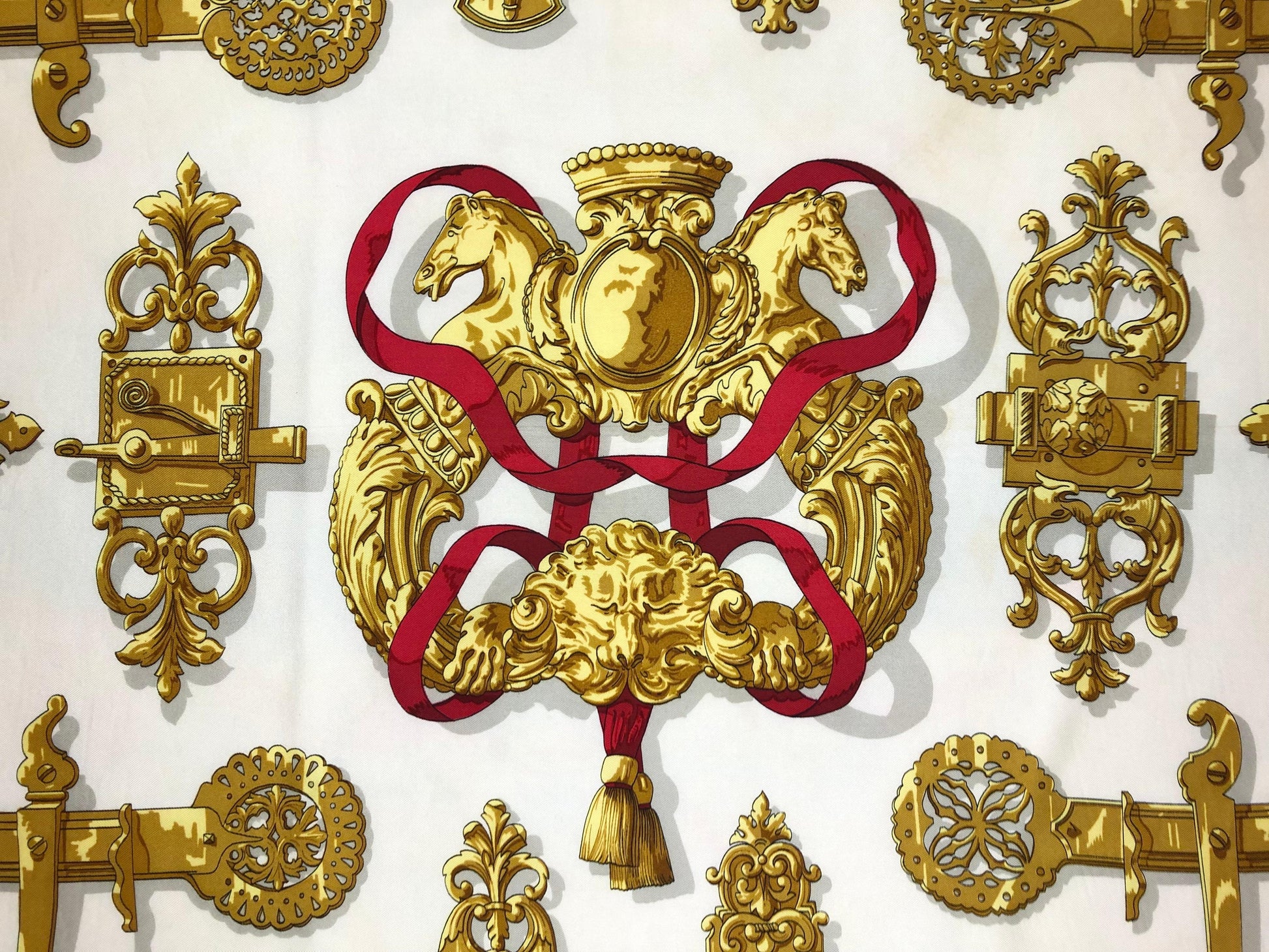 Elegant Vintage Hermes Scarf, Navy Red & Gold by Caty de Savigny — detail 5