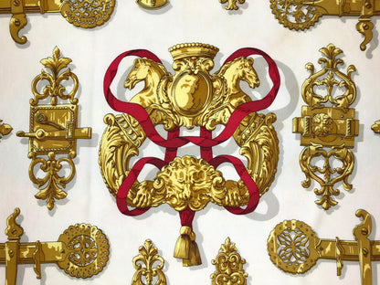 Elegant Vintage Hermes Scarf, Navy Red & Gold by Caty de Savigny — detail 5