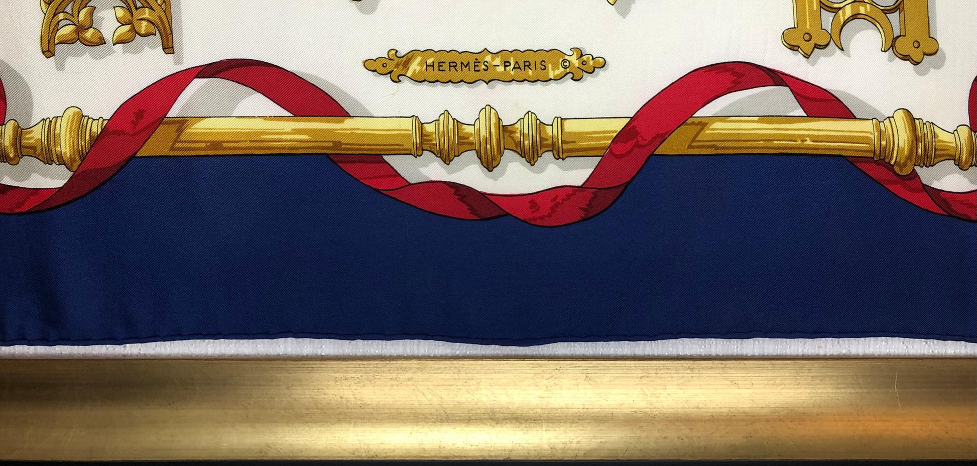 Elegant Vintage Hermes Scarf, Navy Red & Gold by Caty de Savigny — detail 6