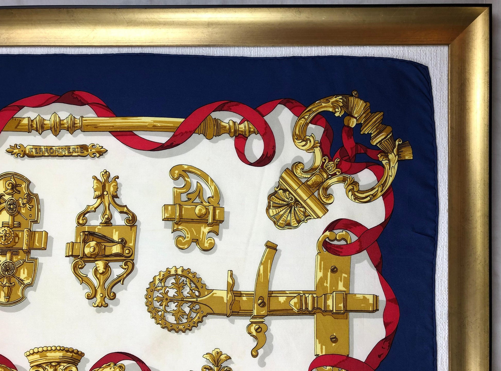 Elegant Vintage Hermes Scarf, Navy Red & Gold by Caty de Savigny — detail 8