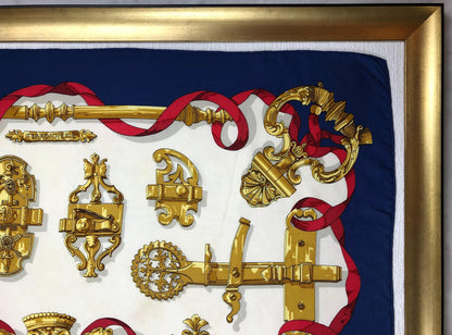 Elegant Vintage Hermes Scarf, Navy Red & Gold by Caty de Savigny — detail 8