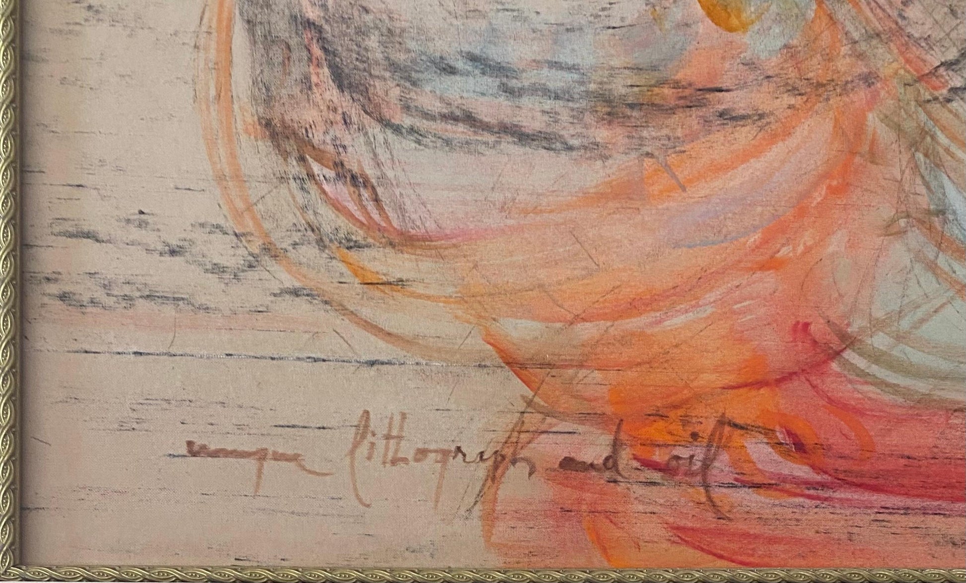 Edna Hibel Color Lithograph and Oil Embellished Mother and Children — detail 2