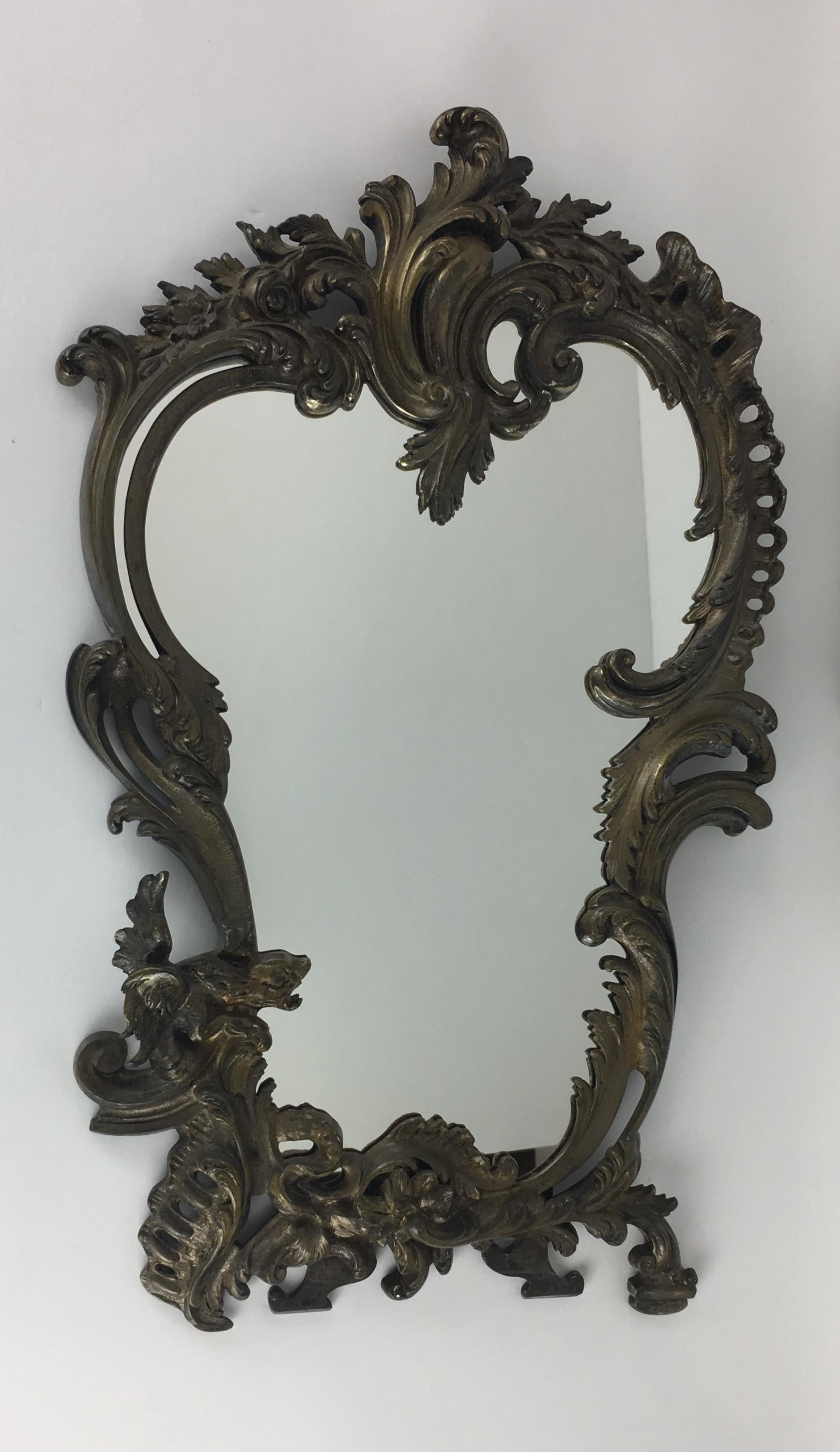 19th Century Napoleon III Style French Silver Plated Bronze Table Mirror — detail 3