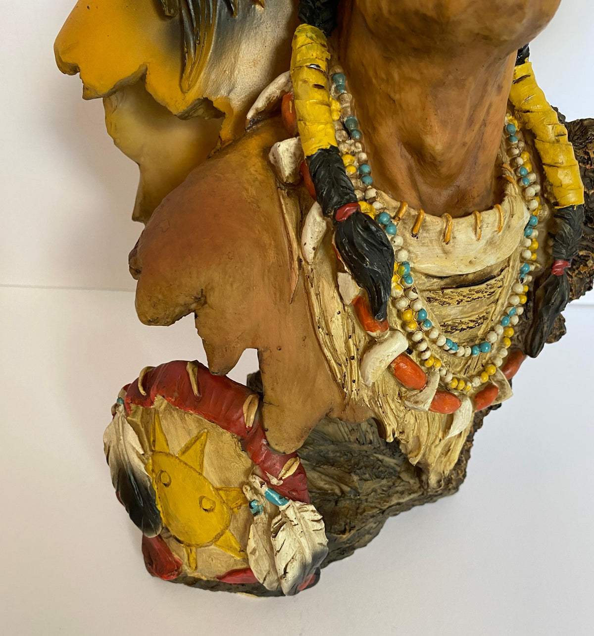 Collectible Native American Indian Sculpture with a Horse — detail 2