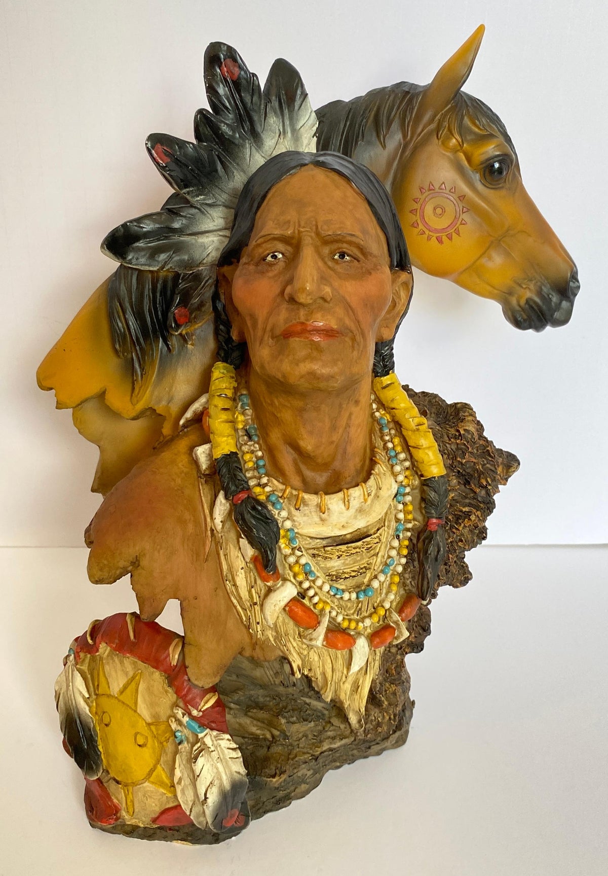 Collectible Native American Indian Sculpture with a Horse — detail 3