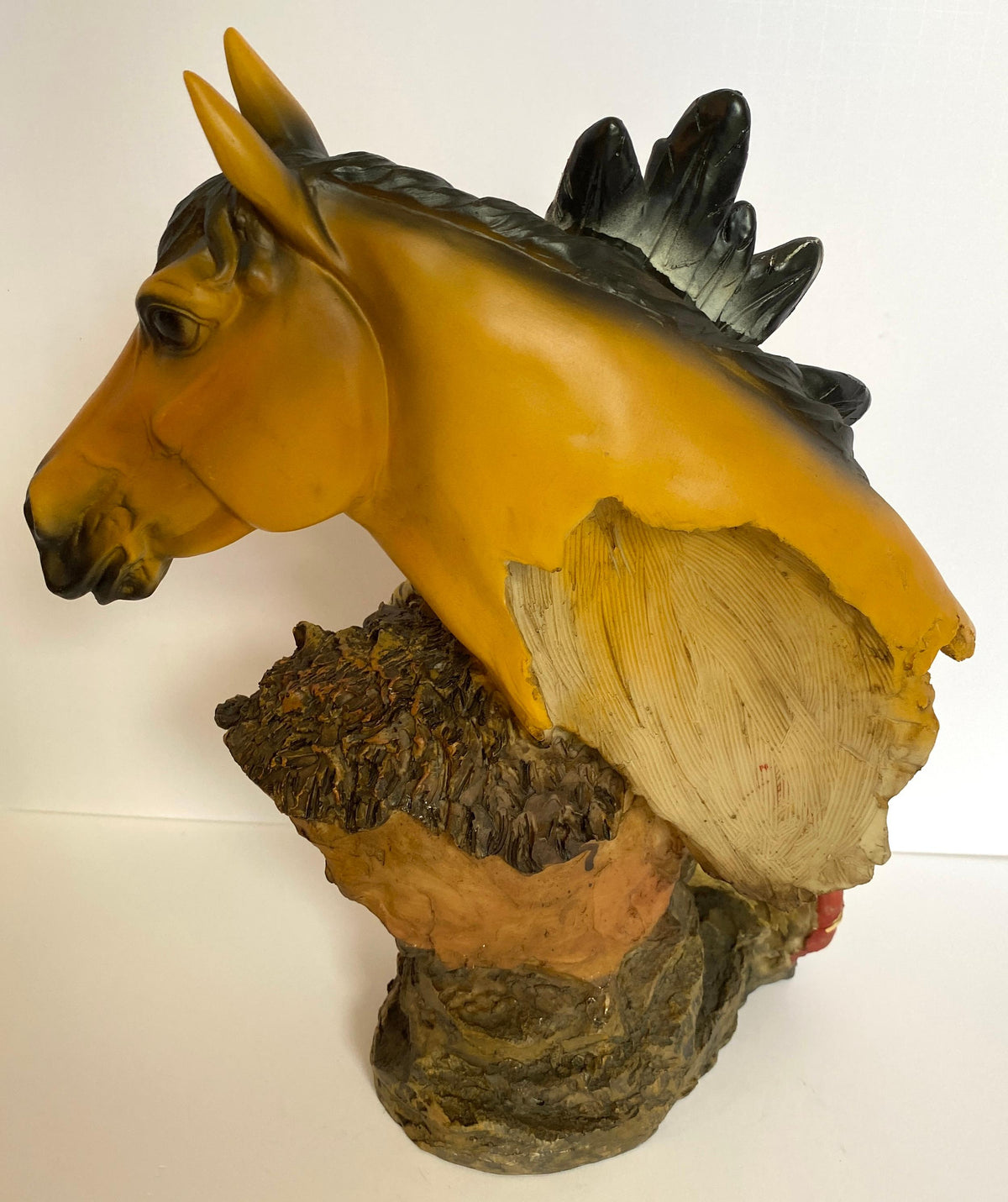 Collectible Native American Indian Sculpture with a Horse — detail 4