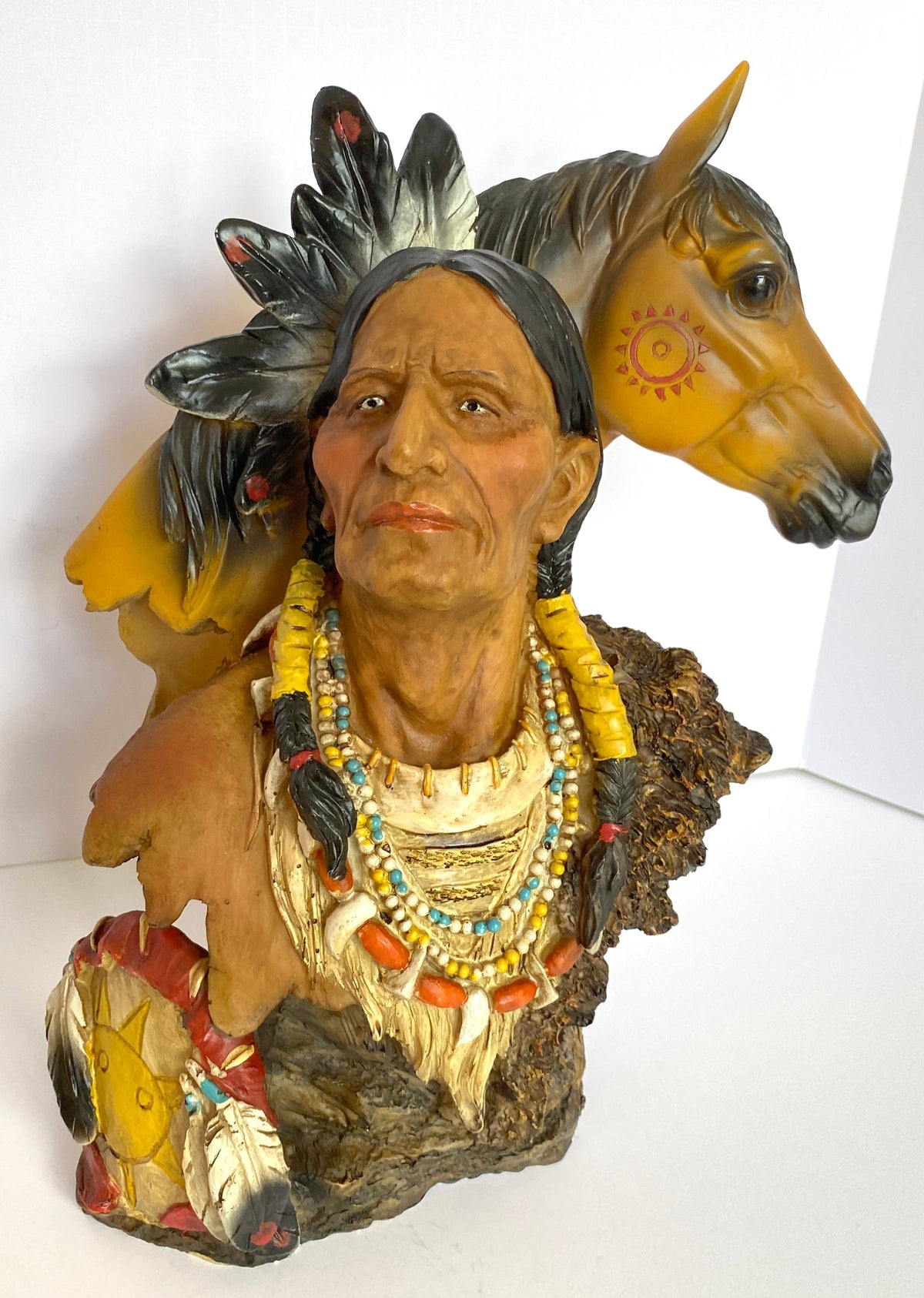 Collectible Native American Indian Sculpture with a Horse — detail 5