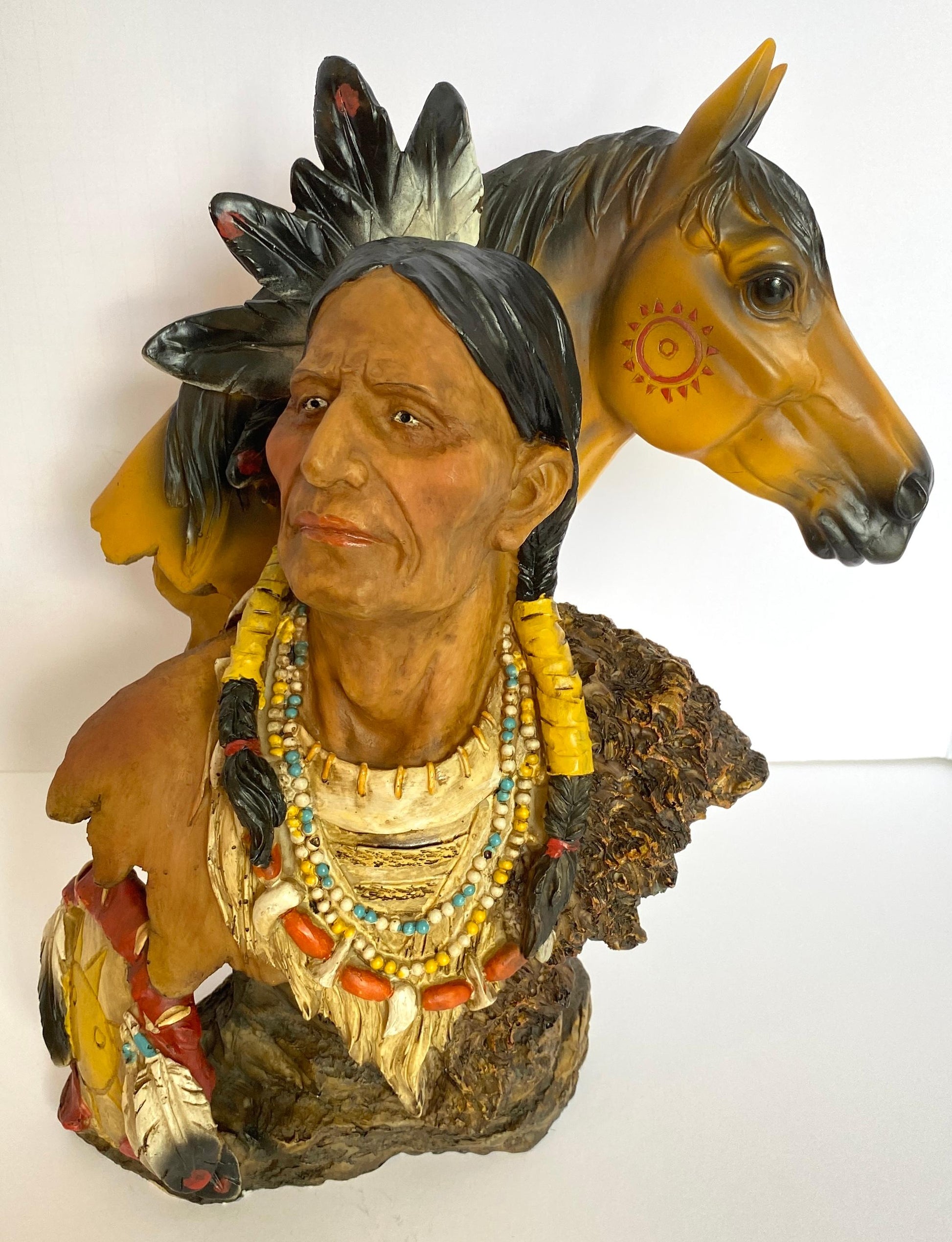 Collectible Native American Indian Sculpture with a Horse — detail 6