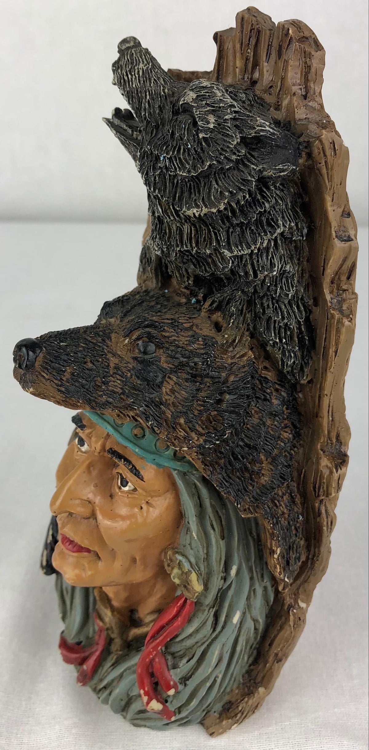Collectible Native American Indian Hunter with Wolf Headresses — detail 2