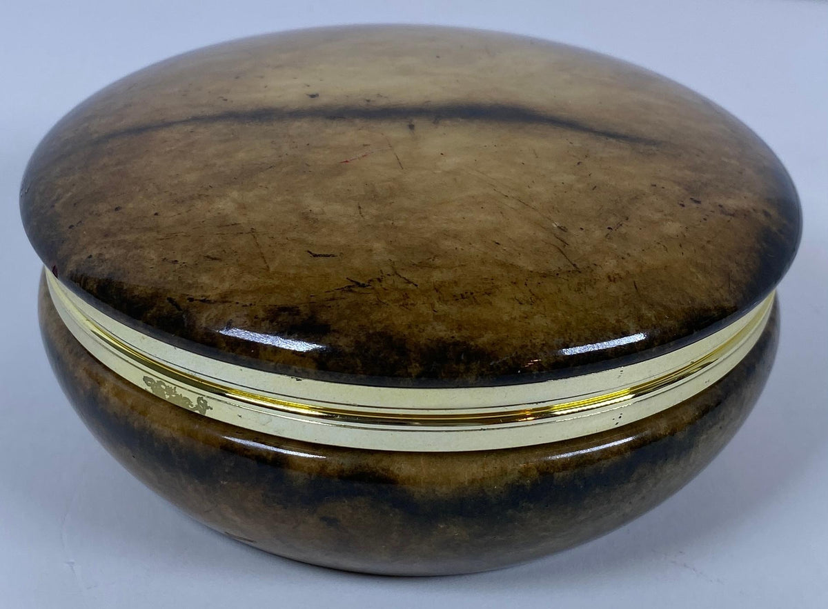 Italian Hand-Carved Alabaster Jewelry Box with Brass Mounts, Green Veined Stone — detail 3