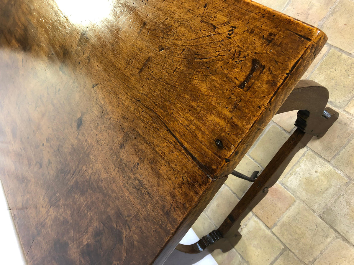 Italian 18th Century Trestle Console or Rustic European Walnut Center Table — detail 4