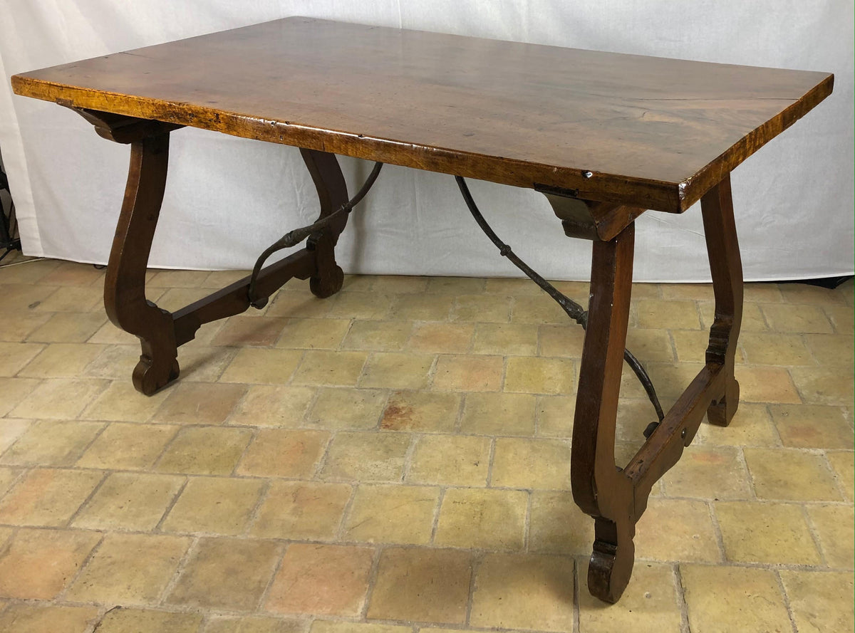 Italian 18th Century Trestle Console or Rustic European Walnut Center Table — detail 3
