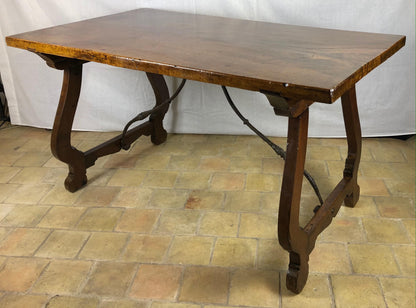 Italian 18th Century Trestle Console or Rustic European Walnut Center Table — detail 3