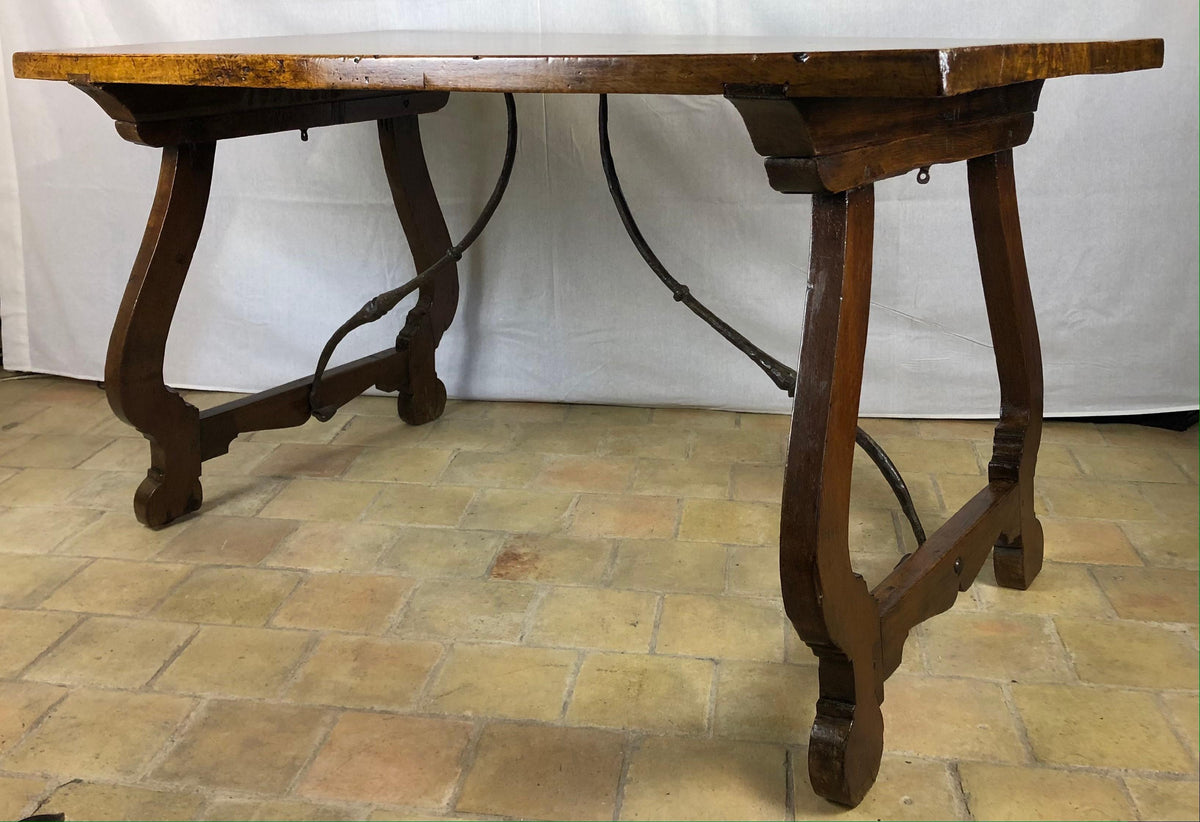 Italian 18th Century Trestle Console or Rustic European Walnut Center Table — detail 6