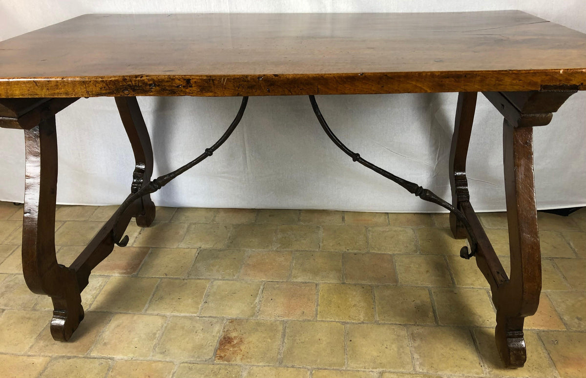 Italian 18th Century Trestle Console or Rustic European Walnut Center Table — detail 7