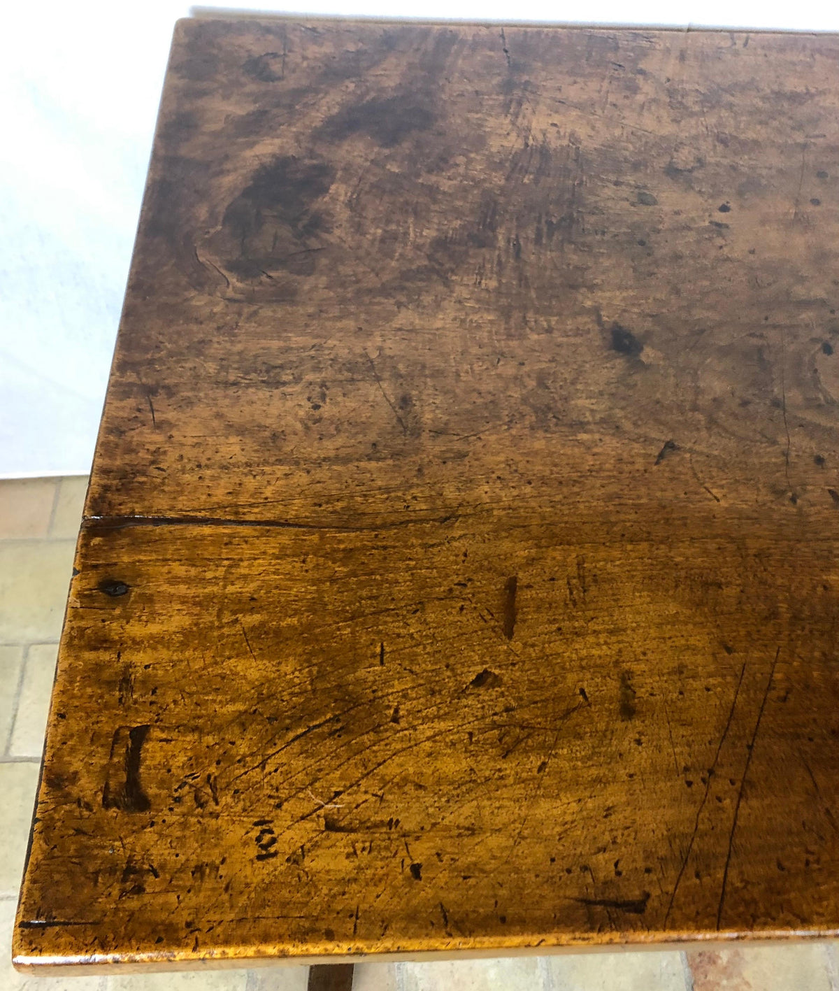 Italian 18th Century Trestle Console or Rustic European Walnut Center Table — detail 8