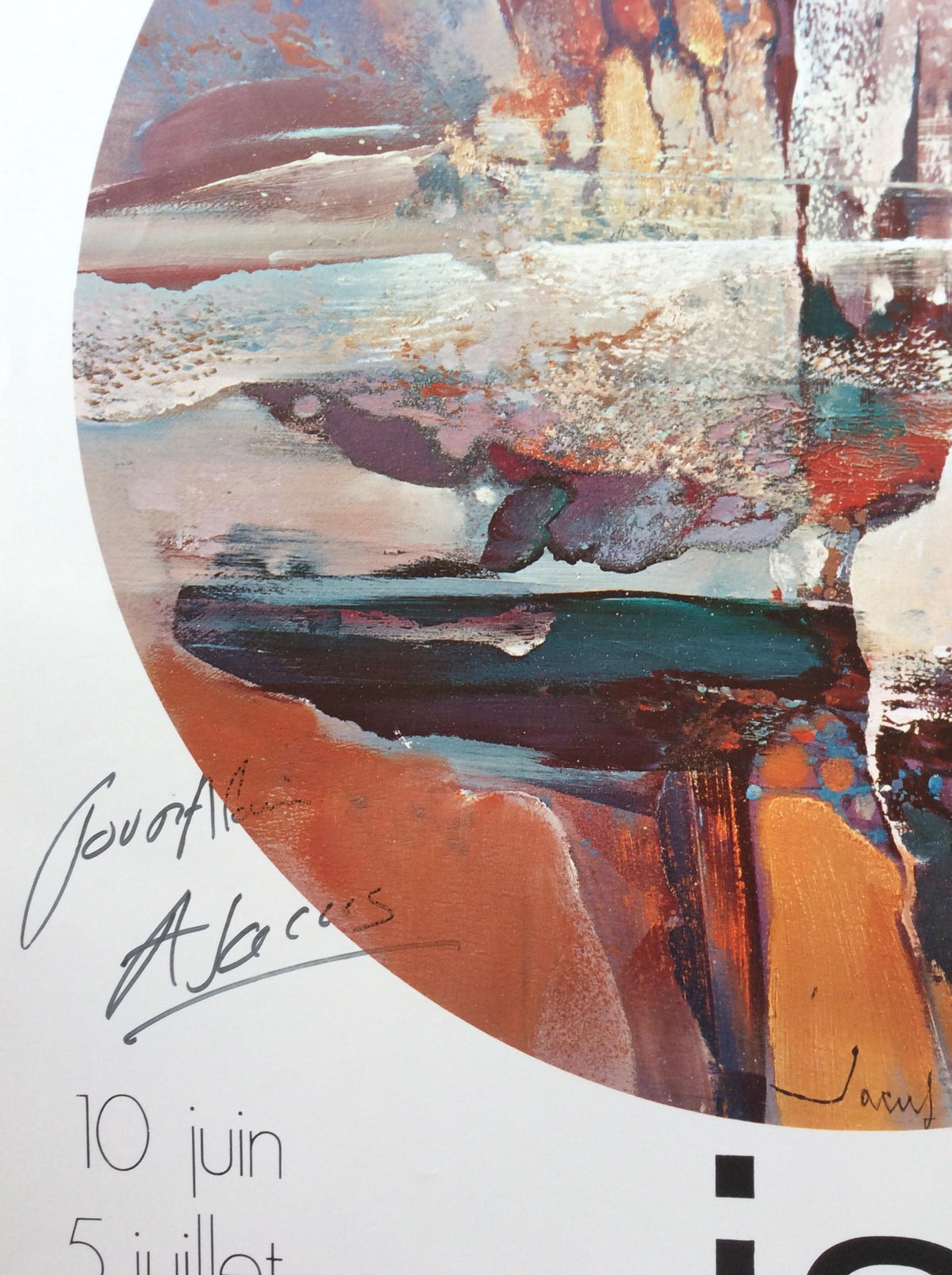 Original Midcentury Abstract Art Poster Signed by the Artist, Jacus — detail 2