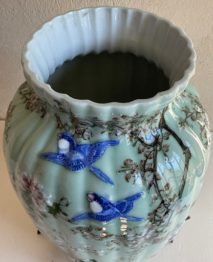Meiji Period High Relief Porcelain Celadon Vase, circa 1900 — detail 3
