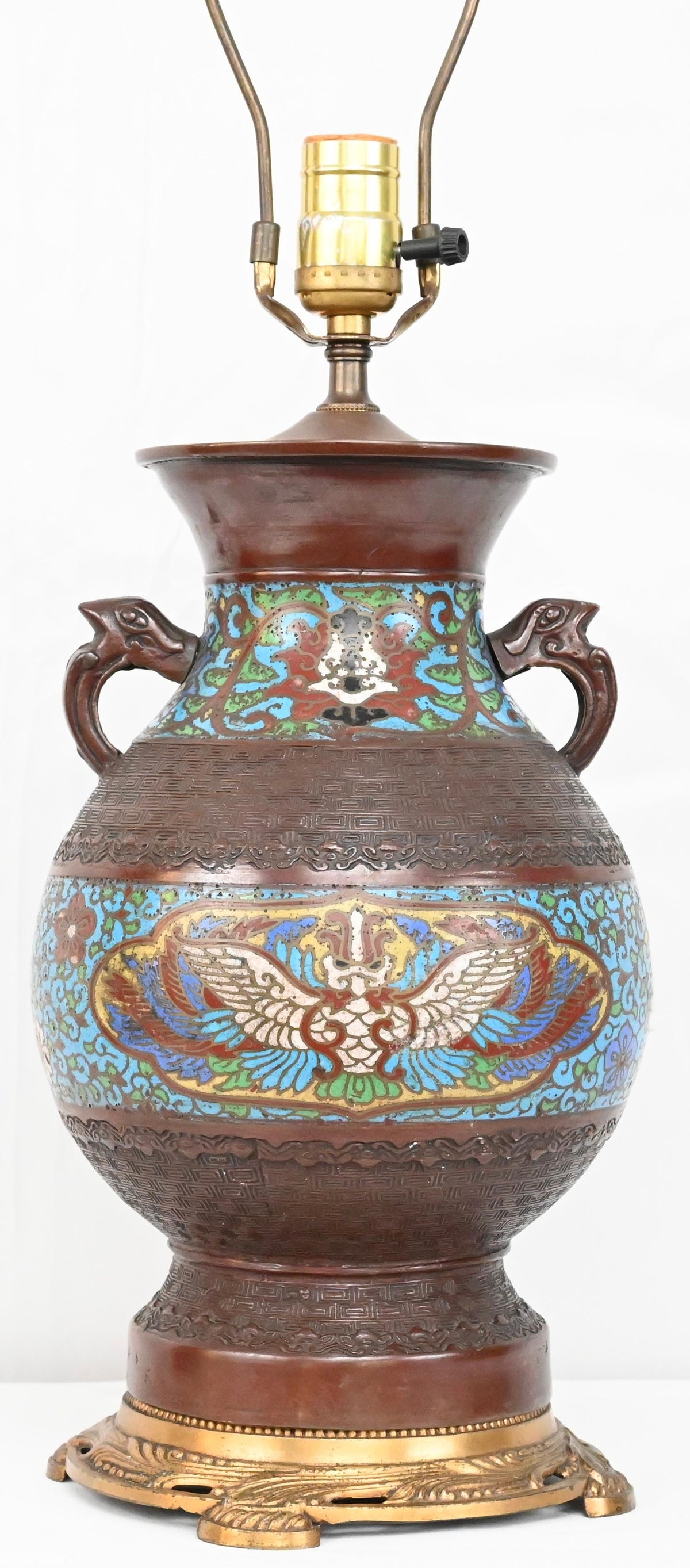 Japanese Cloisonne Table Lamp Mounted on Brass — detail 2