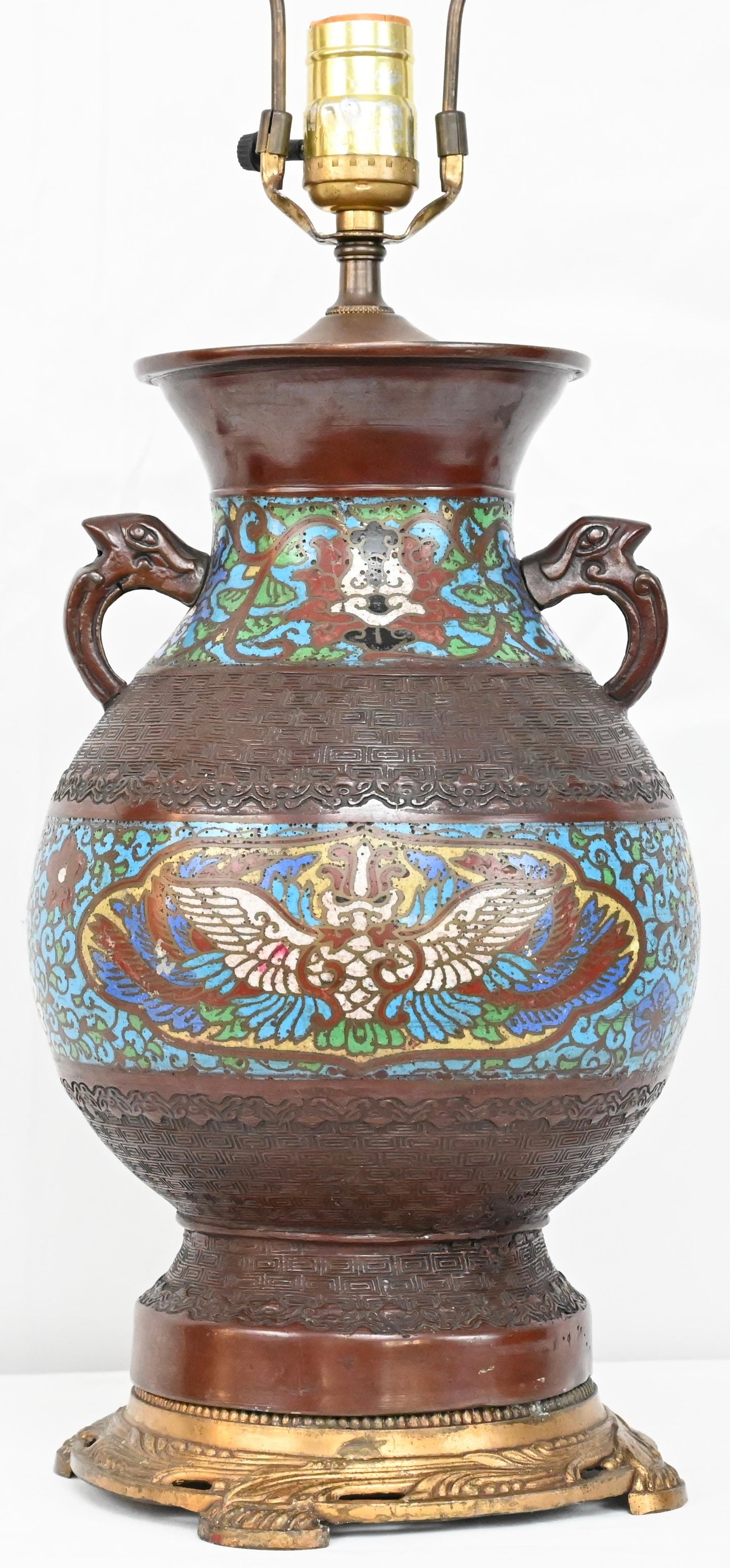Japanese Cloisonne Table Lamp Mounted on Brass — detail 3