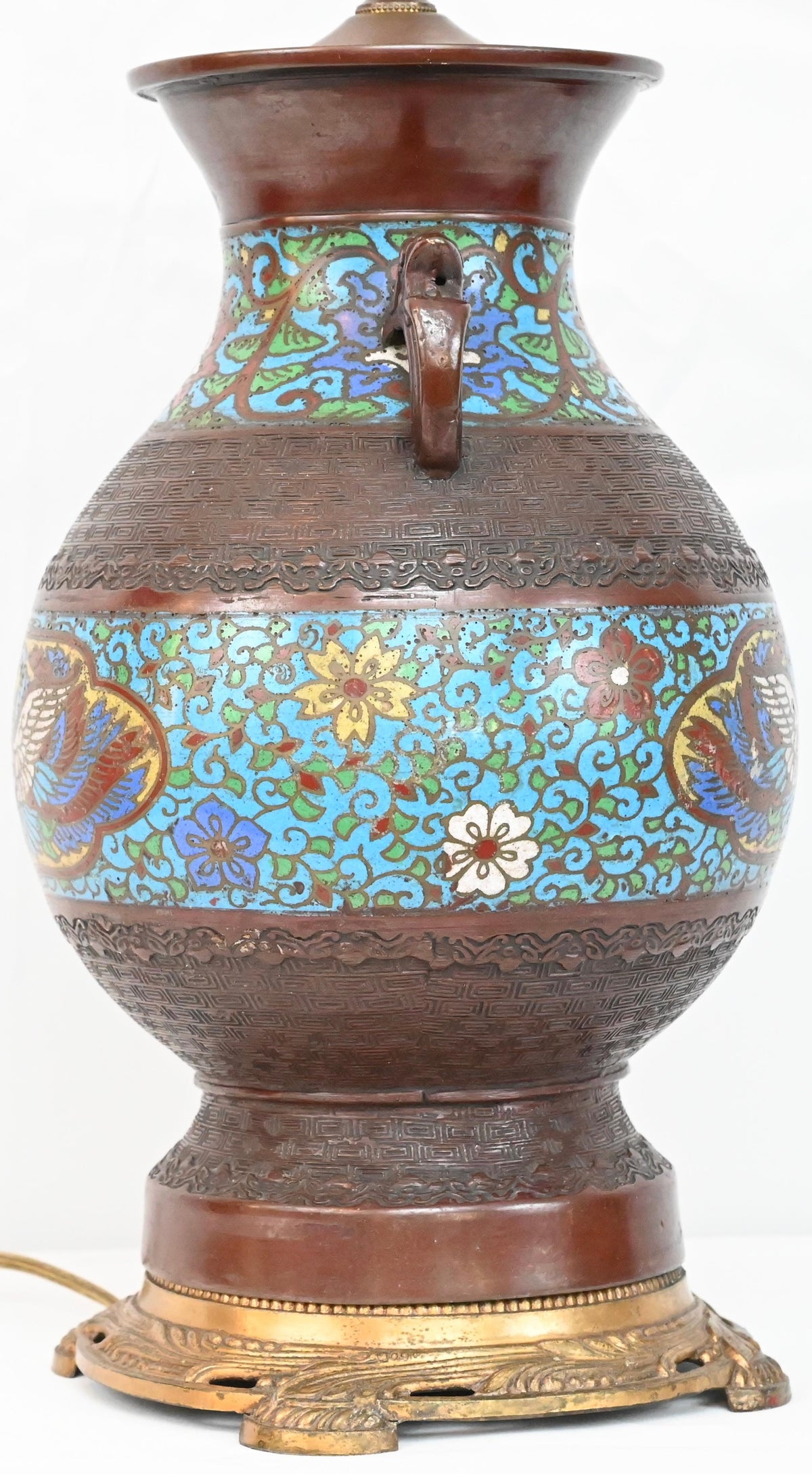 Japanese Cloisonne Table Lamp Mounted on Brass — detail 4