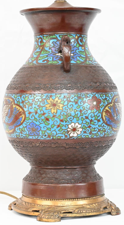 Japanese Cloisonne Table Lamp Mounted on Brass — detail 4