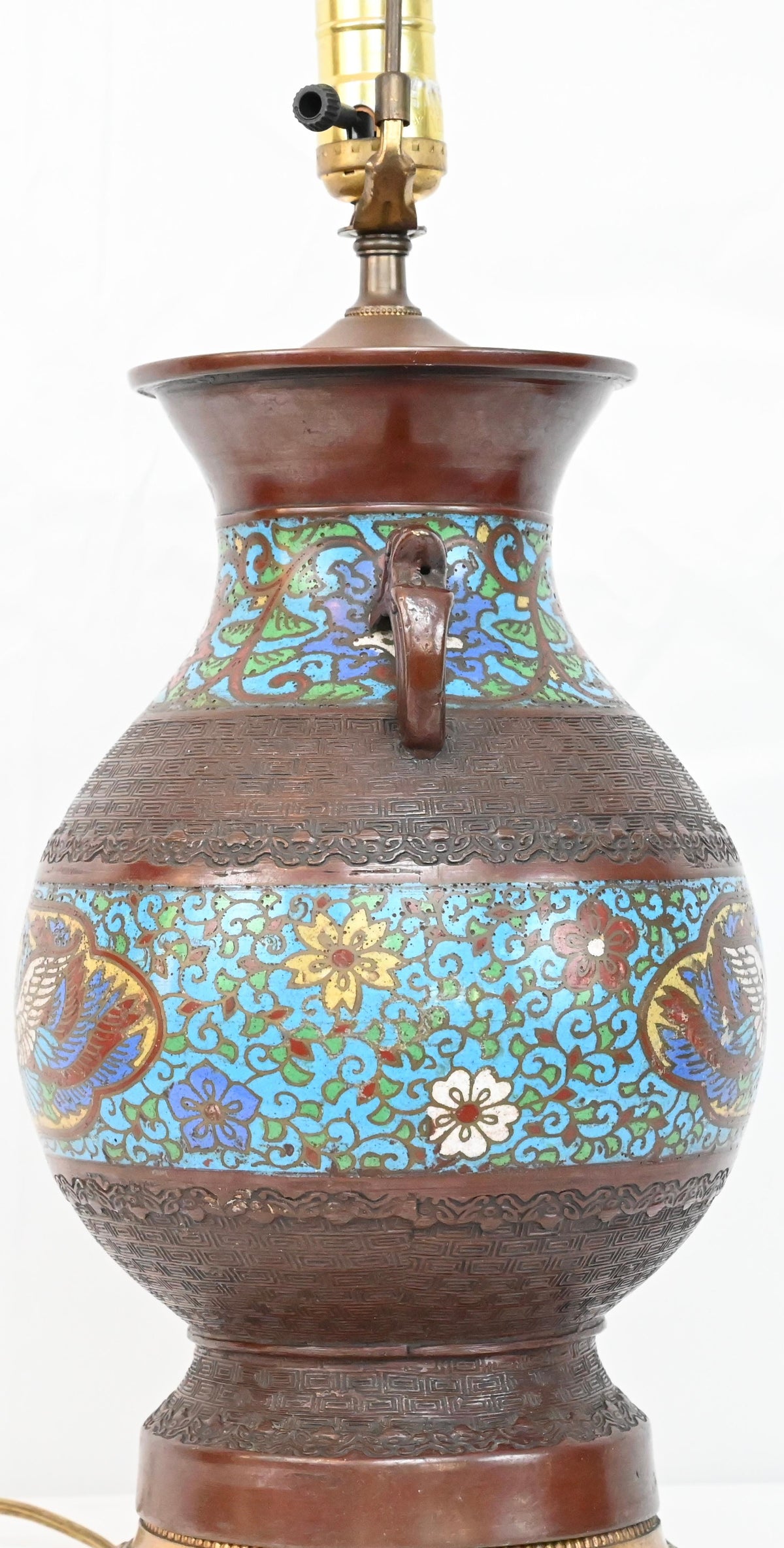 Japanese Cloisonne Table Lamp Mounted on Brass — detail 5