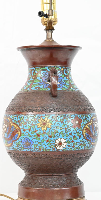Japanese Cloisonne Table Lamp Mounted on Brass — detail 5