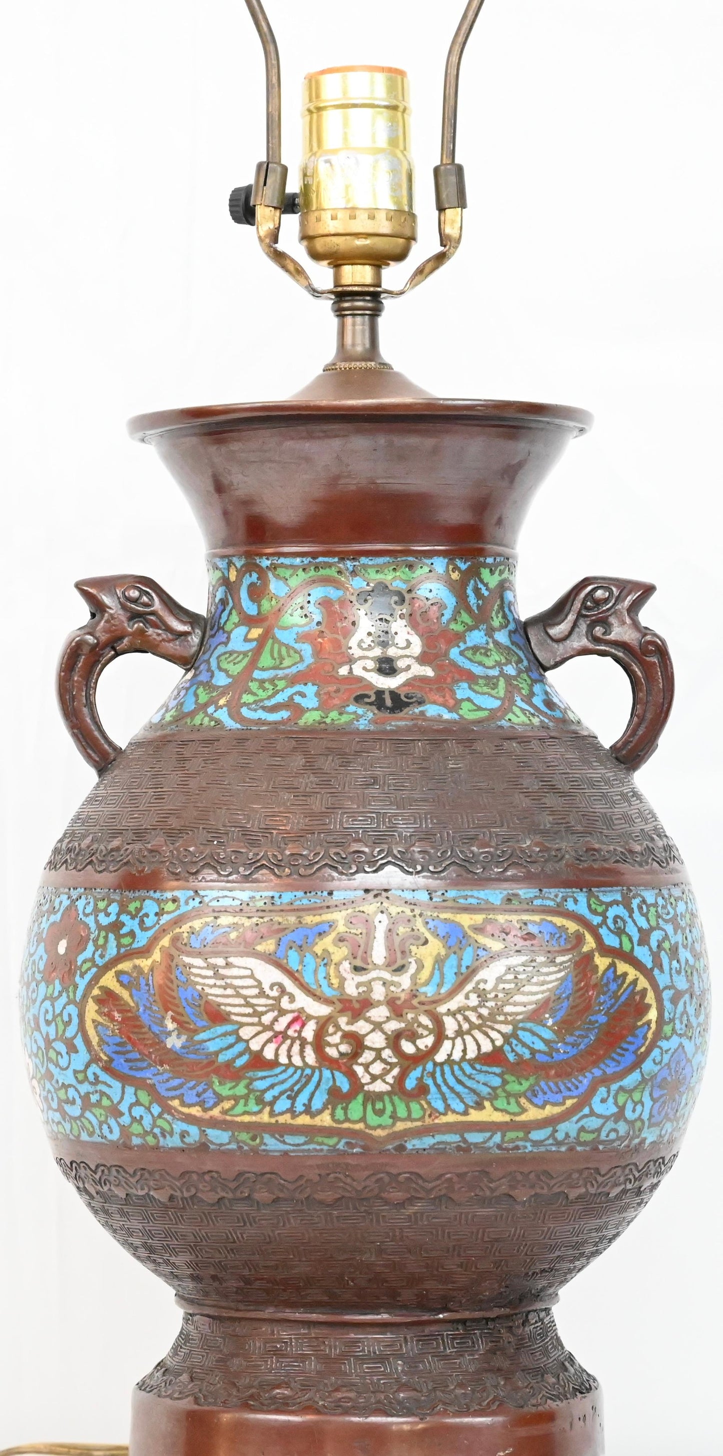 Japanese Cloisonne Table Lamp Mounted on Brass — detail 6