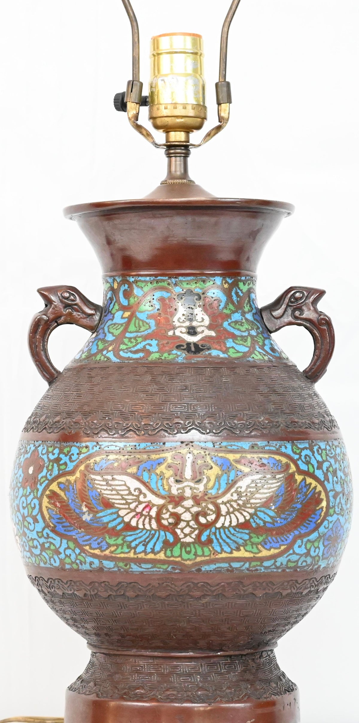 Japanese Cloisonne Table Lamp Mounted on Brass — detail 6