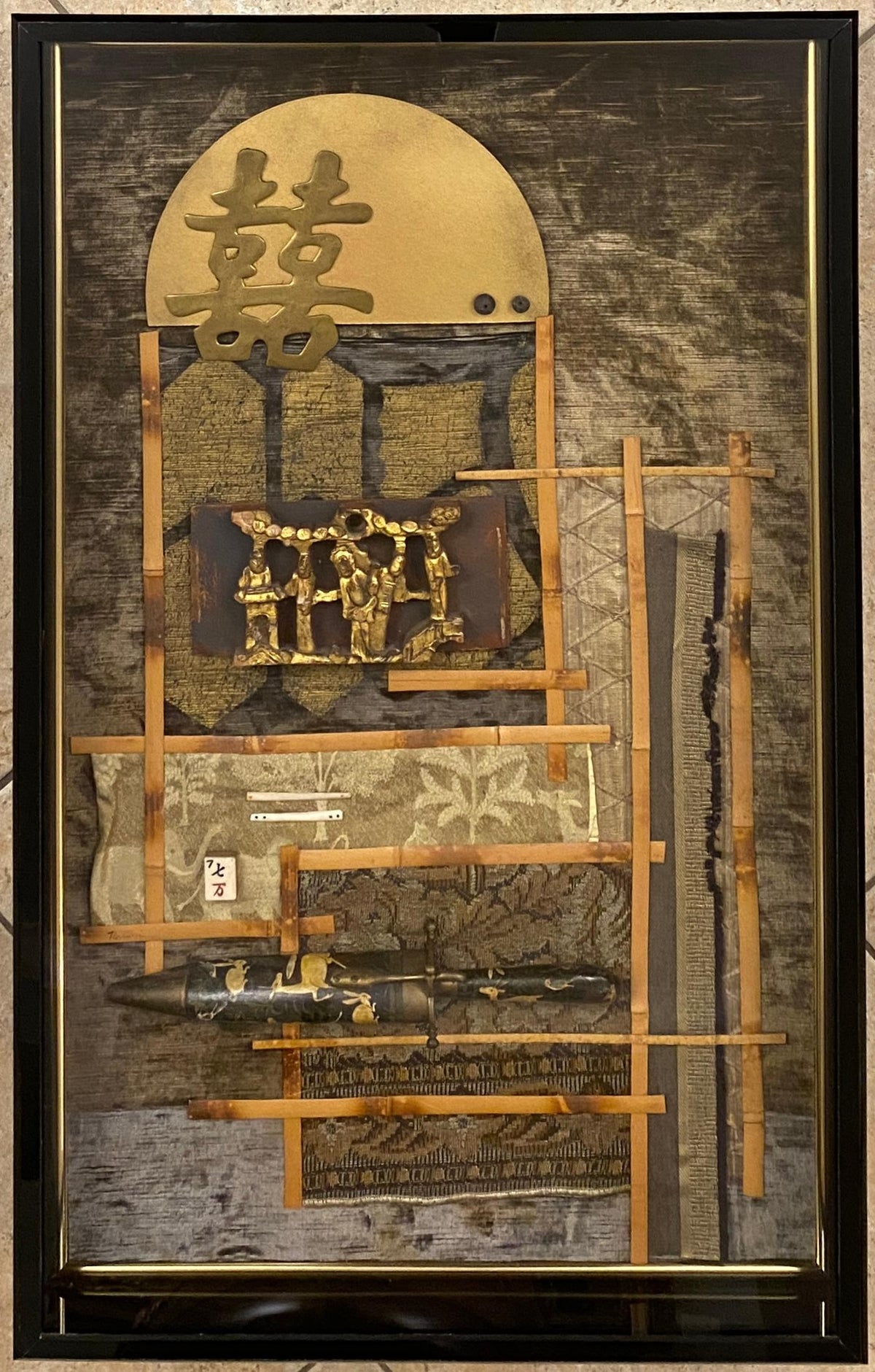 Large Contemporary Japanese Style Mixed Media Collage Wall Art — detail 2