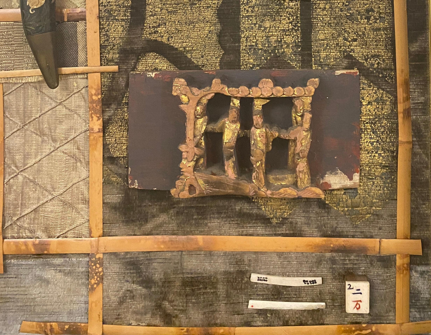 Large Contemporary Japanese Style Mixed Media Collage Wall Art — detail 5