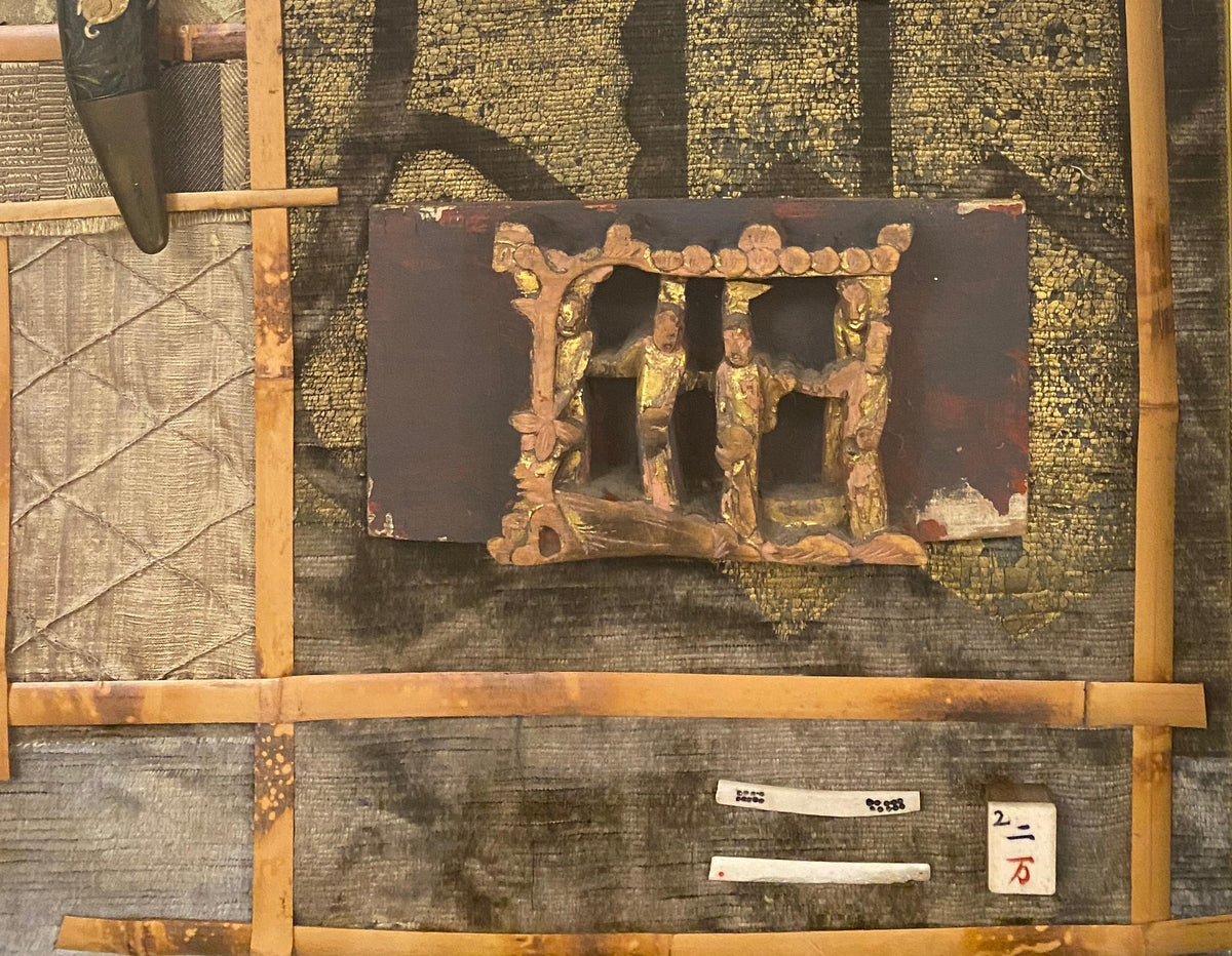 Large Contemporary Japanese Style Mixed Media Collage Wall Art — detail 5