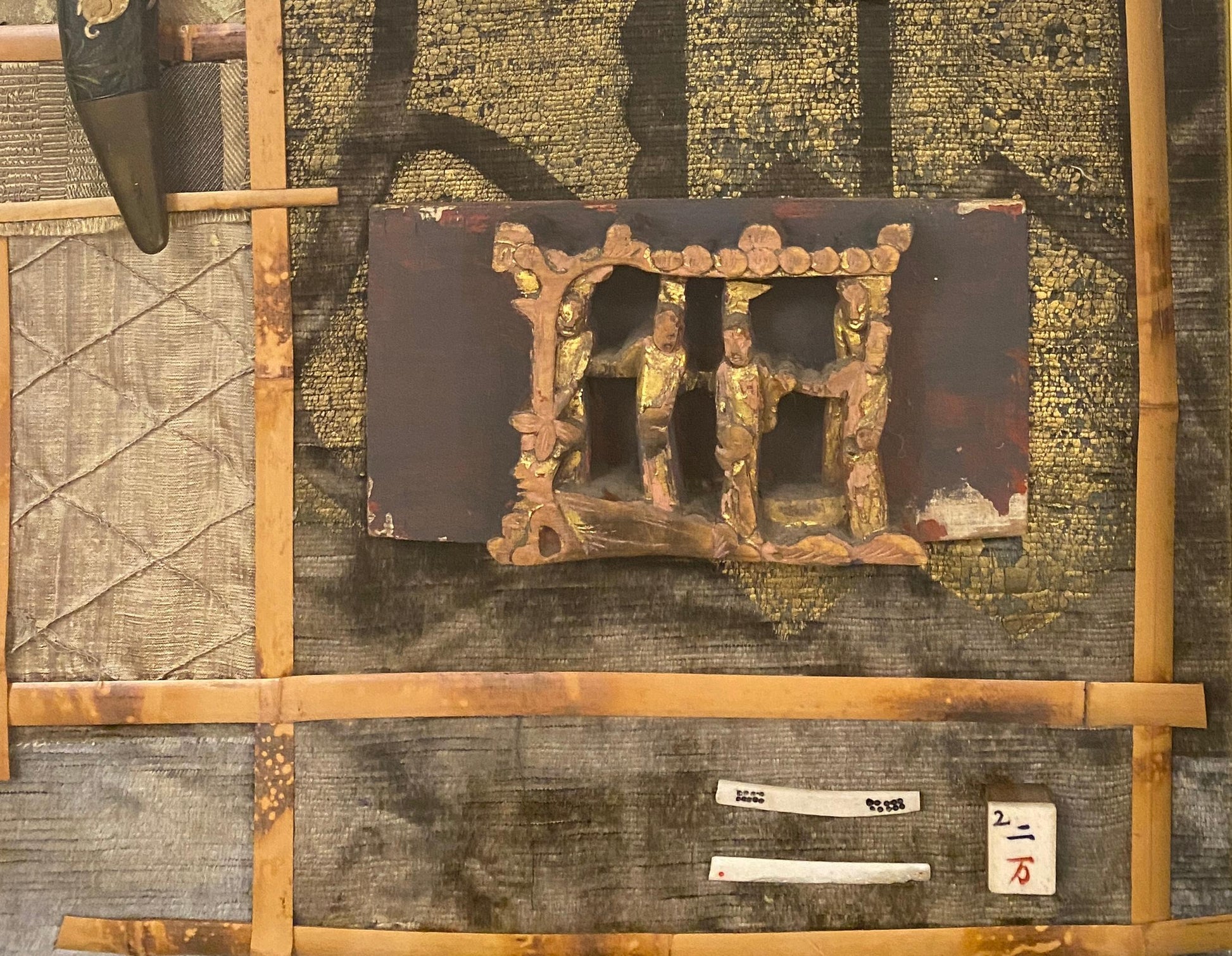 Large Contemporary Japanese Style Mixed Media Collage Wall Art — detail 5