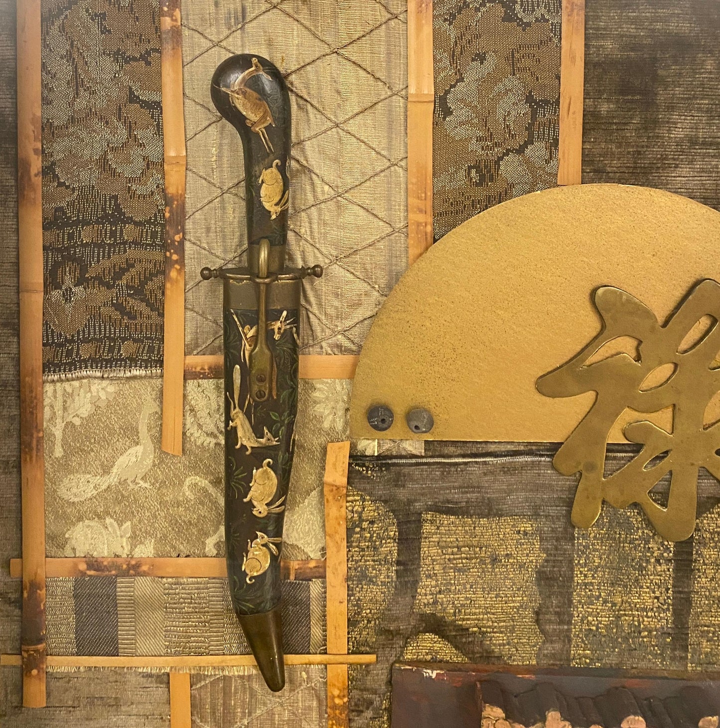 Large Contemporary Japanese Style Mixed Media Collage Wall Art — detail 6